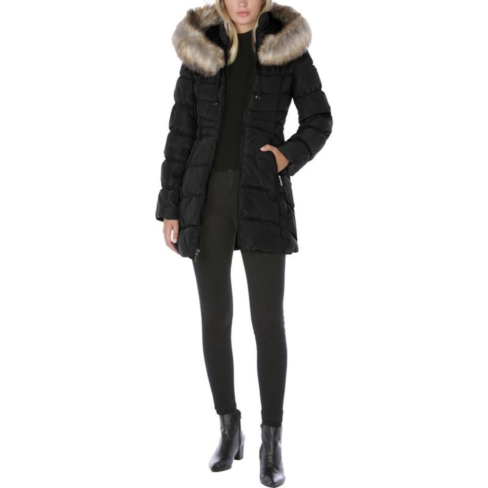 Laundry by Shelli Segal Women's Hooded Puffer Coat with Faux Fur Trim NWT
